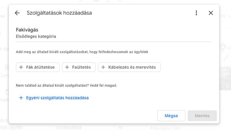 cégprofil szolgáltatasok kategóriák