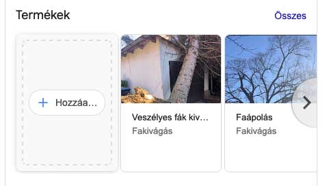 cégprofil termék hozzáadas jobb oldali sávban