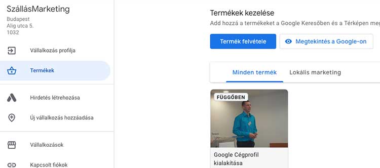 cégprofil termékhozzáadas profiloldal felületén